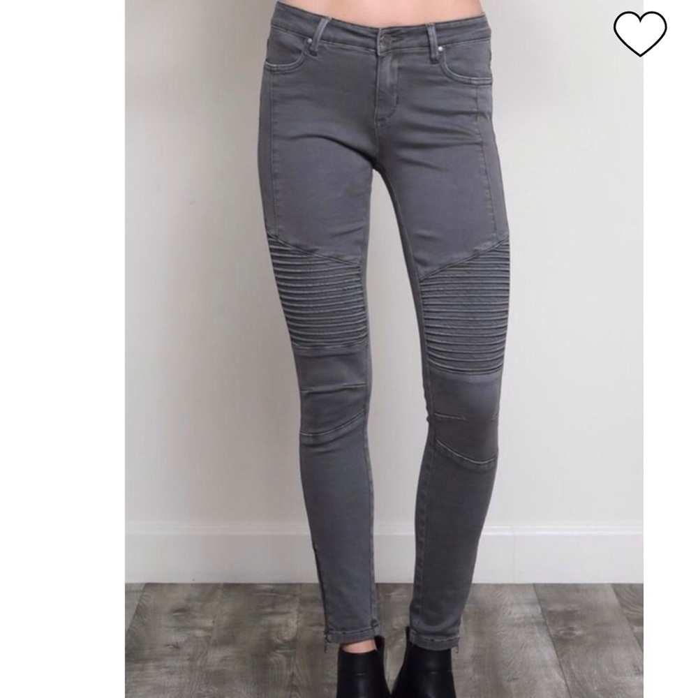 Wishlist Olive-Gray Skinny Moto Jean